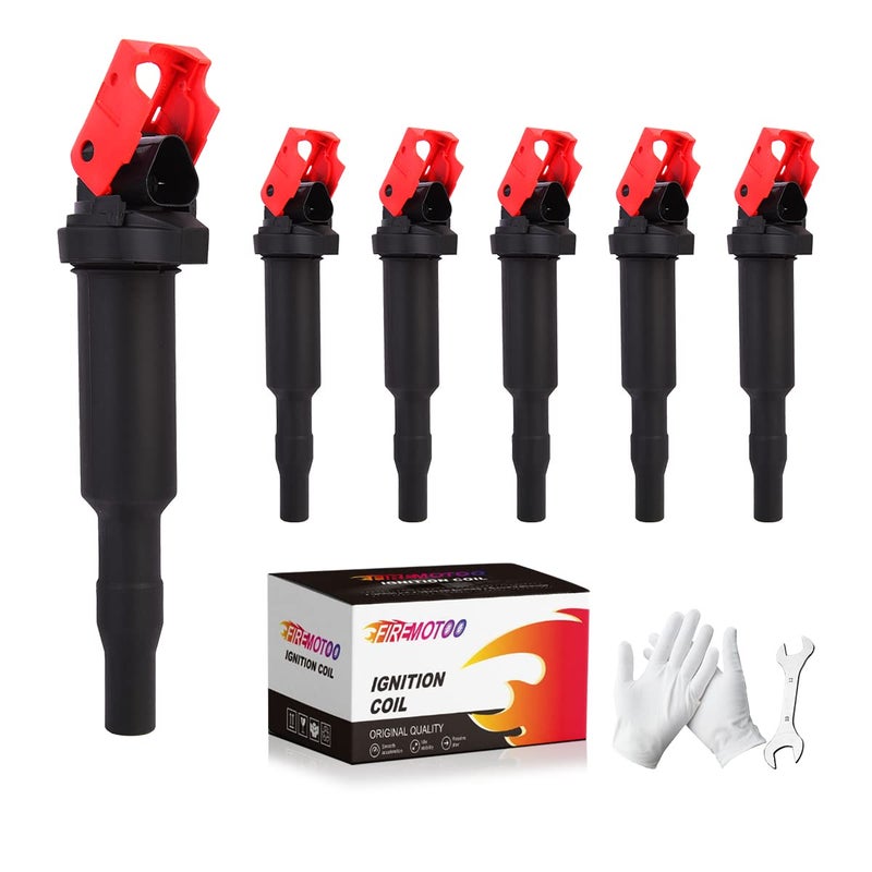 FIREMOTOO Pack of 6 Ignition Coil Pack Compatible with BMW 325Ci 330Ci 335i 525i 528i 530i 535i 545i 745Li X3 X5 M5 M6 Z4 Mini Cooper Replacement 0221504470 UF-592 UF571 12137594937 12137562744 - Image 1